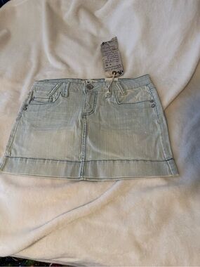 lei Light Wash Denim Mini Skirt in Pale Blue